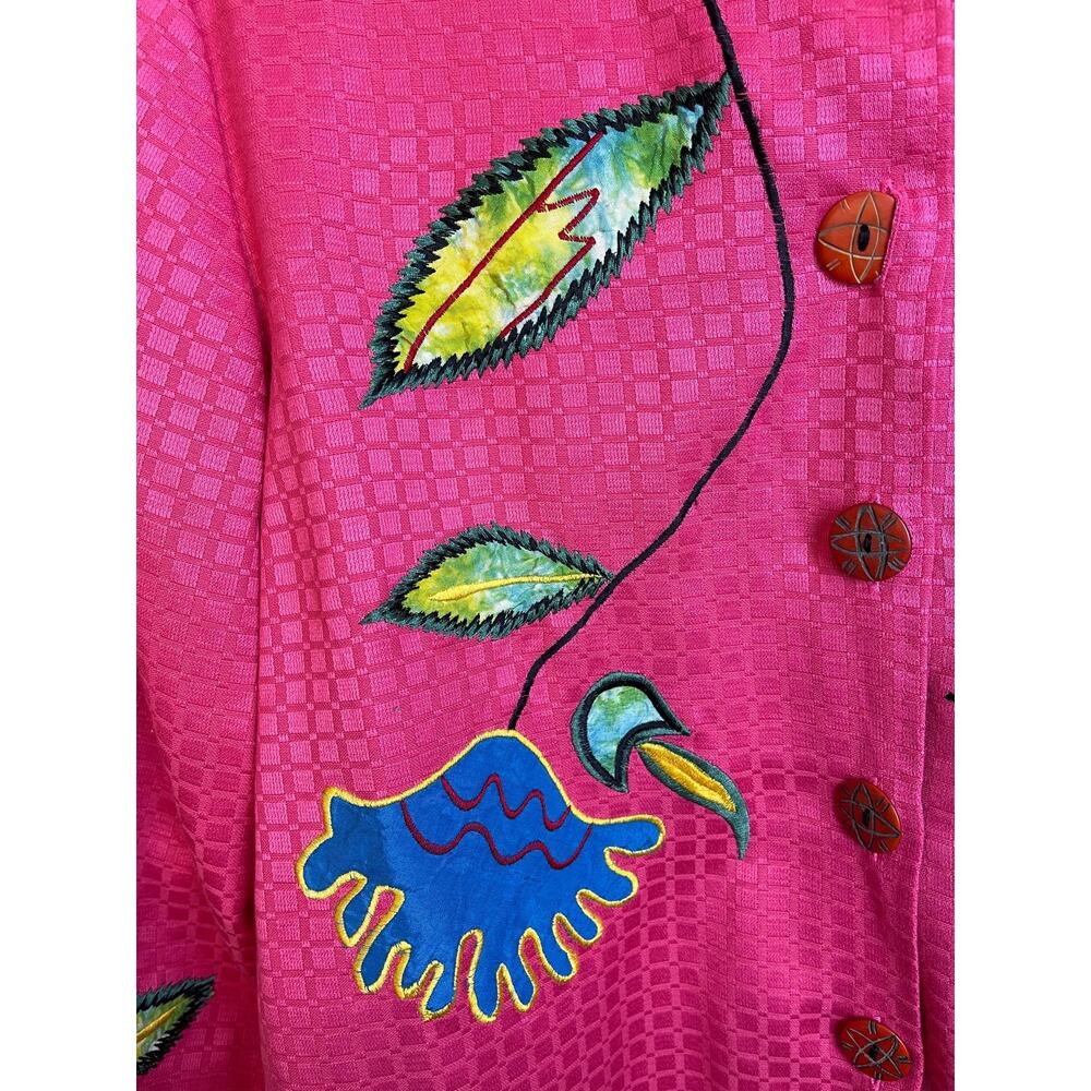 Embroidered Appliquéd Floral Blazer Jacket Womens Pink Art To Wear Statement - Picture 4 of 8